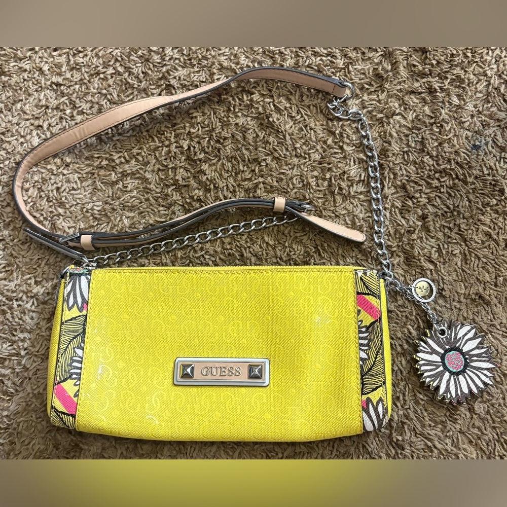 GUESS Yellow Floral Clutch with Chain Strap